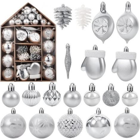 Boule De Noël - Plastique Incassable - Argent Blanc - Pour Sapin 2 2 M - Lot De 70 (1/4)