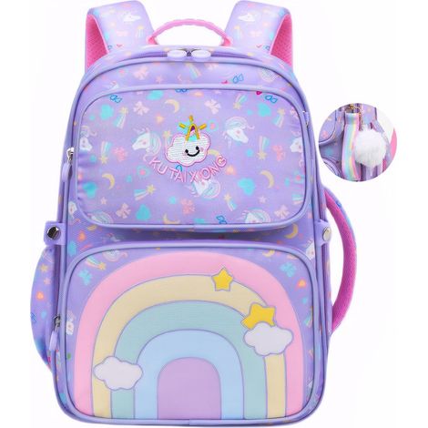 Sac à dos enfant pour filles et garçons de 6 à 10 ans - Sac à dos scolaire décontracté pour la maternelle, imperméable, violet