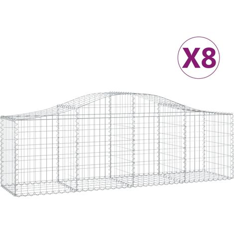 Set 8 cestini per gabbioni recinzione a gabbia muro di contenimento ad arco 200 x 50 x 60/80 cm ferro zincato Argento 020041184