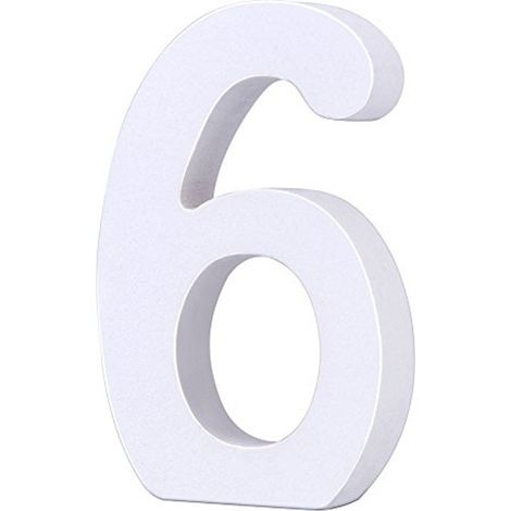 TrAdE Shop Traesio - Numero 6 In Legno Bianco Decorazione Confettata Matrimonio Compleanno Promessa -