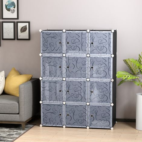 Armoire-étagère modulaire en plastique avec 12 cubes et portes pour le rangement des vêtements, organisateur de placard pour jouets et livres, à monter soi-même (1/5)