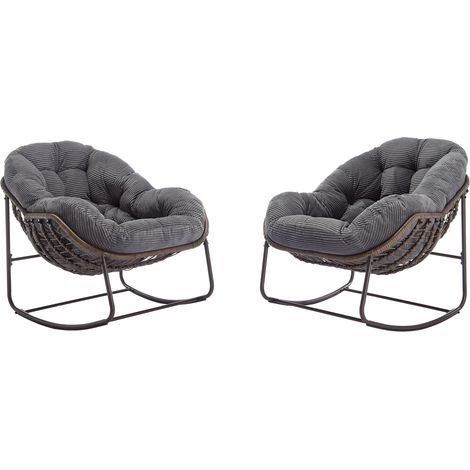 Outdoor-Schaukelsessel aus Polyrattan mit gepolstertem Kissen 78x106x90 cm grau MODENUIT (1/5)