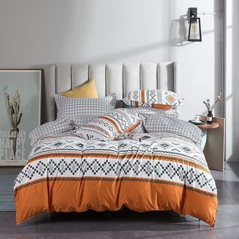 Parure de Lit Géométrique Stries, Housse de Couette 200x200 + 2 Taie d'oreiller 50x75, Linge de Lit - Ensemble de Literie, A (1/4)