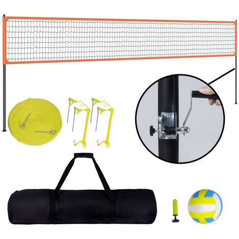 Filet de volley-ball portable extérieur, poteaux en aluminium réglables en hauteur, ensemble pro avec ballon PVC, pompe, sac de transport, filet renforcé pour jardin, plage, pelouse (1/5)