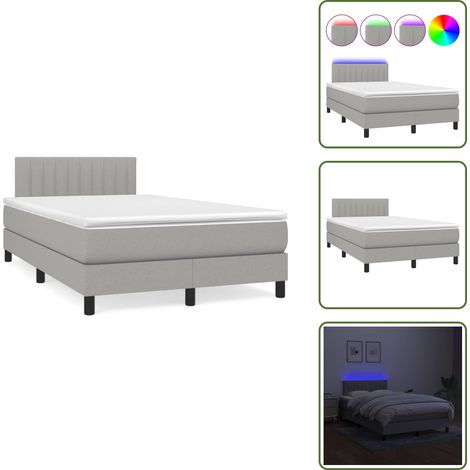 Letto con testiera regolabile - vidaXL Letto a Molle Materasso e LED Grigio Chiaro 120x190 cm Tessuto - Materasso con molle insacchettate