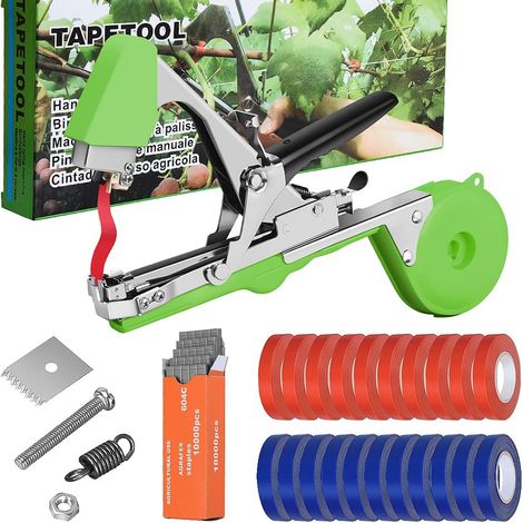 Système d'attache pour plantes WALALLA, en aluminium, léger et ergonomique, comprenant 10 rouleaux de ruban et 10 000 agrafes, vert. (1/5)