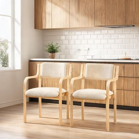 Lot de 2 chaises scandinaves en bois cintré et tissu blanc (1/5)