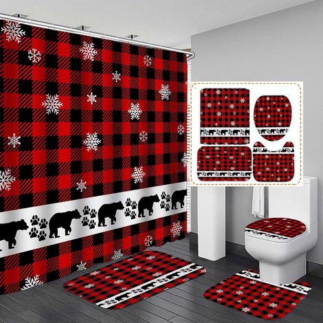 Rideau De Douche - Tapis De Bain Anti-dérapant - Ensemble De Décoration De Noël - 180x180 Cm - 4 Pièces (1/5)