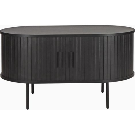 Table Basse et Meuble TV Noir Style Scandinave en Métal et Bois Mélaminé à Lattes - PANGIVO (1/5)