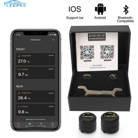 Système de surveillance de la pression des pneus compatible Bluetooth 4.0 et 5.0 pour véhicules, compatible Android/iOS, pour motos et applications externes. (1/5)