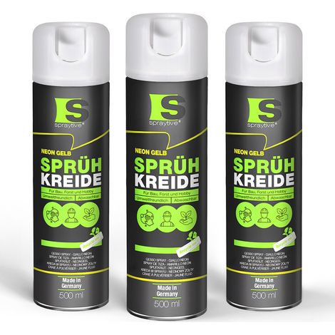Spraytive 3x 500ml Sprühkreide neon-gelb - Abwaschbare leuchtende Kreidefarbe, Outdoor Kreidespray, Bodenmarkierung, Temporäres Markierungsspray (1/5)