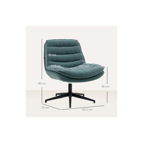 Chaise de bureau sans accoudoirs avec assise large, hauteur réglable, chaise tailleur, chaise pivotante double couche épaisse aspect lin, pour télétravail, vert foncé (1/5)