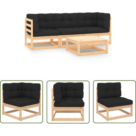 INLIFE Salon de jardin 4 pcs avec coussins Bois de pin solide (1/5)