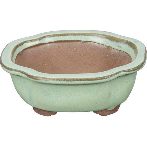 Vaso per bonsai ovale in gres smaltato verde 7,5x6x2,5 cm - SF22