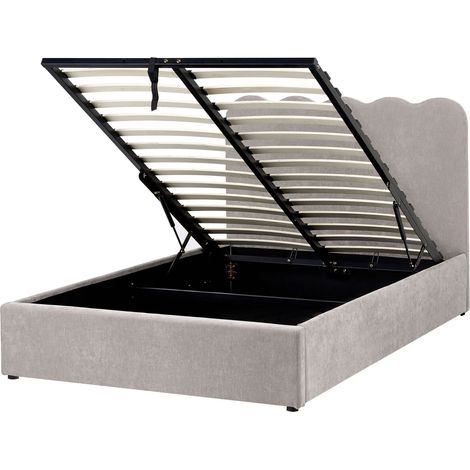 Bed Frame Taupe Chenille Upholstery EU Small Double Size 4ft Lift Up Storage with Headboard and Slatted Base NANTERRE (1/5)