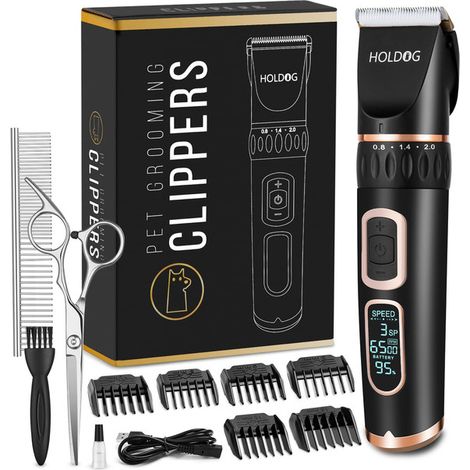 Tondeuse pour animaux silencieuse rechargeable sans fil avec écran LCD et accessoires de toilettage