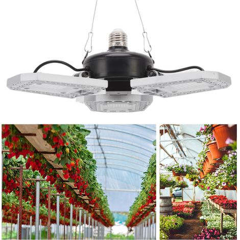 Lampe horticole LED à trois feuilles, lampe de plantation LED à spectre rouge et bleu déformable et pliable E27 pour serre de plafond, idéale pour la culture de semis. (1/5)