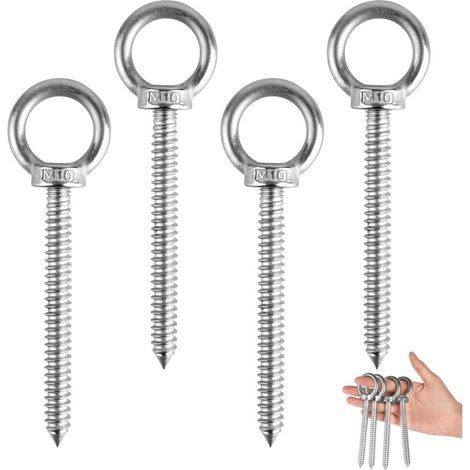 4 Pièces Gros Boulon M10 x 60mm, Oeillet A Visser Heavy Duty En Acier Inoxydable, Anneau De Levage Argenté M10, Piton à Visser pour Hamacs, Stores, Chaises Suspendues, Chaises à Bascule (1/4)