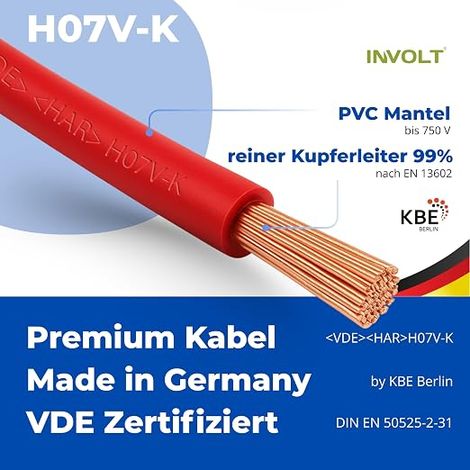 INVOLT H07V-K Câble 6 mm², lot de 5 x 3 m, conducteur unique noir, bleu, marron, gris, vert-jaune, avec 60 embouts de câble et testeur (1/4)