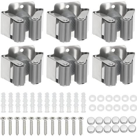 Porte-balai mural 6 pièces – Support en acier inoxydable – Capacité 10 kg – Installation rapide – Ajustement automatique pour manches 2-3 cm (1/5)