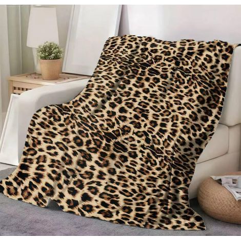 Couverture léopard 150×100 cm – imprimé brun 3D, ultra douce/légère, déco portable maison (1/5)