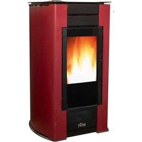 Estufa de pellets Ferroli Penelope 14,1 KW. Eficiencia y diseño superior con una superficie calefactable, Color Rojo