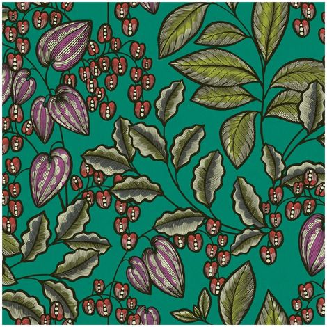 Flowers wallcovering wall Profhome 377547 non-woven wallpaper smooth with floral pattern matt green red purple black 5.33 m2 (57 ft2) (1/5)