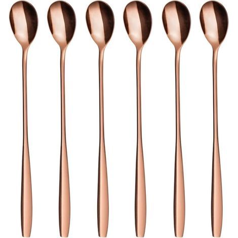 Cuillères à Café Longues Inoxydable 19,3 cm - Lot de 6 Idéales pour Latte et Cocktails (1/4)