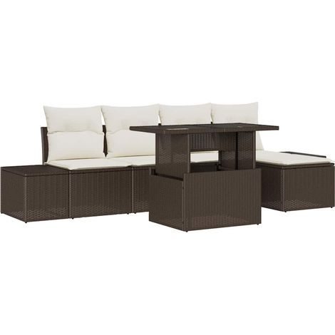 Garden Sofa Set with Storage 6 pcs Brown Poly rattan vidaXL