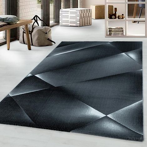 Tapis graphique moderne à courtes mèches Fauvette Noir 120x170 (1/5)
