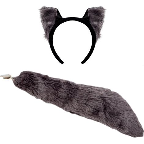 Ensemble loup gris : serre-tête queue de loup, conte de fées, forêt (1/4)