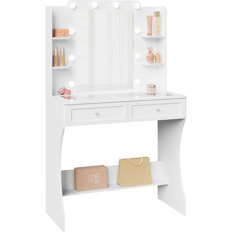 WOLTU Tocador, blanco, 80 cm, con espejo LED y cajones