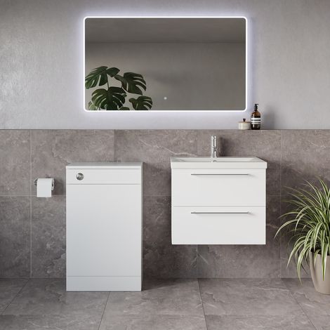 Napoli 390 Gloss White 1100mm Wall Mounted 2 Drawer Vanity Unit and Toilet Suite with Glide Basin - 1100mm - Chrome 320mm HandleWithout Kingston Toilet Pan