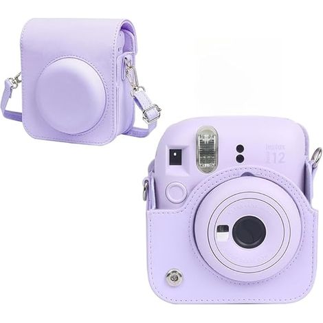 Schutzhülle für Fujifilm Instax Mini 12 Instant PU Leder Kameratasche mit Tasche und Abnehmbar Verstellbar Schultergurt Lila
