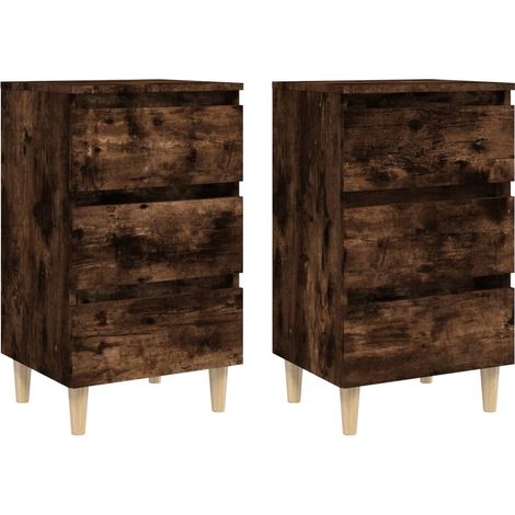 Juego de 2 mesitas de noche con 3 cajones 40 x 35 x 69 cm madera de ingeniería marrón DEC035973