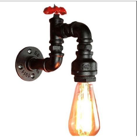 Applique Murale Loft Industriel Tuyau Tube D'eau Rétro en Lustre Lampe Lumières pour Salon Chambre Restaurant Fer Noir (1/4)