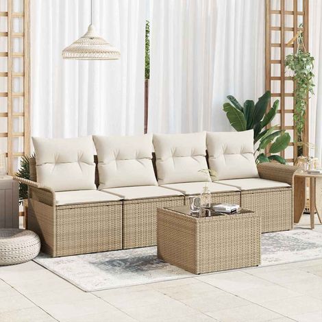 Set di divani 5 pz Beige polyrattan vidaXL (1/5)