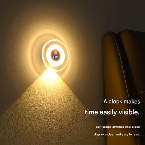 Intelligente LED-Uhr mit Bewegungssensor – Wiederaufladbare Wandleuchte mit Auf- und Abwärtsbeleuchtung – Nachtlicht für Schlafzimmer und Nachttisch – Doppelfunktion: Display und Beleuchtung (1/2)