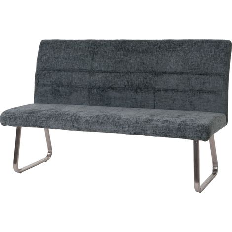 [NON UTILIZZATO] Panca HHG-101, panchina sala da pranzo, acciaio inox spazzolato stoffa/tessuto ciniglia Oeko-Tex, 160cm, blu-verde