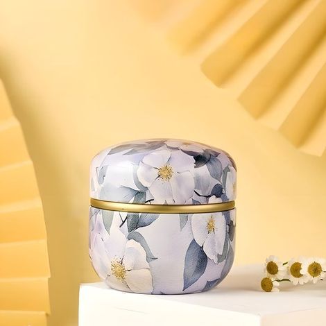 Boîte à thé ronde - Boîte à thé - Boîte à thé en métal - Style vintage - Petit pot de rangement - 8,5 × 8,5 × 8,5 cm - Violet foncé - Fer violet foncé (1/4)