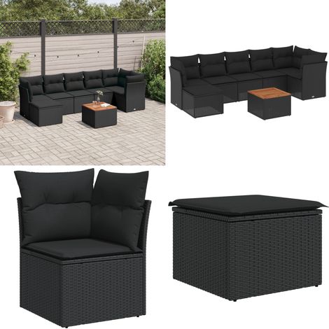 8-tlg. Garten-Sofagarnitur mit Kissen Schwarz Poly Rattan - Gartenmöbel - Outdoor Möbel - Rattan Gartenmöbel - PE-Rattan - Esstisch Set - Home & Living (1/5)