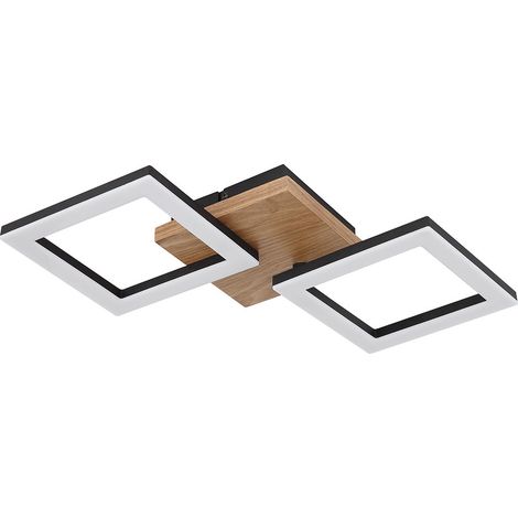 Lampe de salon lampe métal noir plafonnier moderne lampe en bois, éléments mobiles, bois, 2x LED 18 W 1200lm 3000K blanc chaud, LxlxH 46x22,5x7 cm