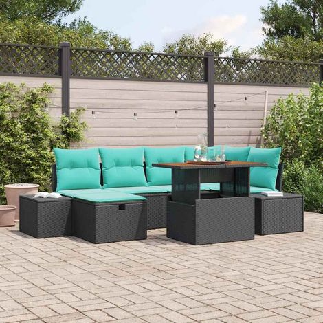 Teenpull – Gartensofa-set 7 Stk. Schwarz Poly-Rattan (1/5)