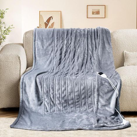 Couverture Chauffante Electrique 180x150cm, Flanelle Plaid Chauffant Électrique avec Affichage LCD, 5 Réglages de Temps, 6 Niveaux de Chauffage, Chauffage Rapide, Lavable en Machine