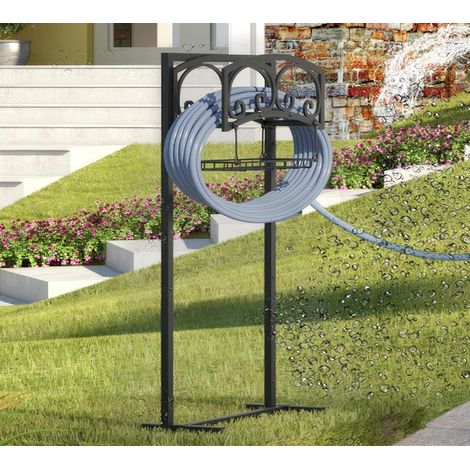 Support de Tuyau d'Arrosage Autonome en Métal Robuste pour Tuyau de 45,7 m avec Panier de Rangement – Organiseur Extérieur et Support de Rangement (1/5)