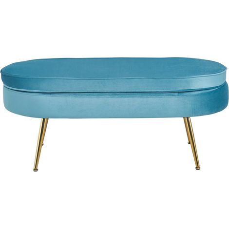 Pouf ovale en velours bleu, repose-pieds et siège d'appoint, pieds en métal doré, hauteur 40 cm - PANGIVO (1/5)