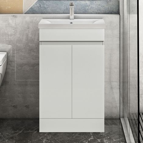 Badmöbel Set 50 cm Unterschrank Selbstmontierter mit Weiß Mineralguss waschtisch Unterschrank mit Weiß (1/5)