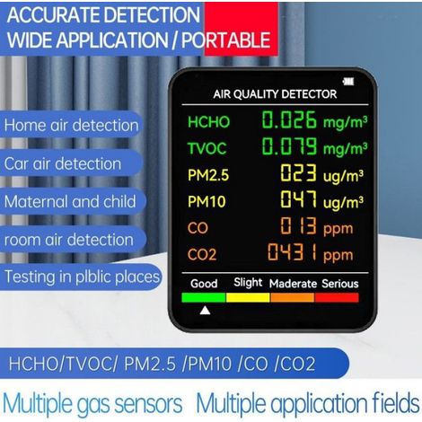 Détecteur Qualité Air - CO2 PM2.5 PM10 HCHO TVOC CO - Écran LCD Rechargeable USB-C - Pour Maison Bureau Voiture - 1 Pièce (1/2)