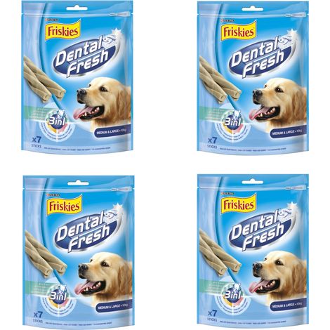 Multipack da 4 dental fresh friskies purina per cani di taglia medio grande confezione da 7 sticks ciascuna