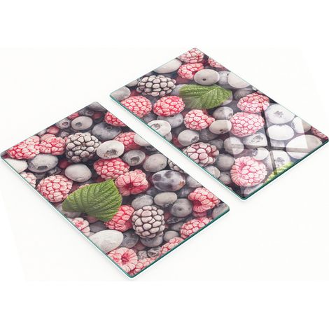 Juego de 2 pizarras de vidrio templado con dise帽o de frutas del bosque congeladas, 2x30x52 cm.